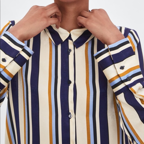 ZARA Long stripe blouse top - Picture 5 of 7
